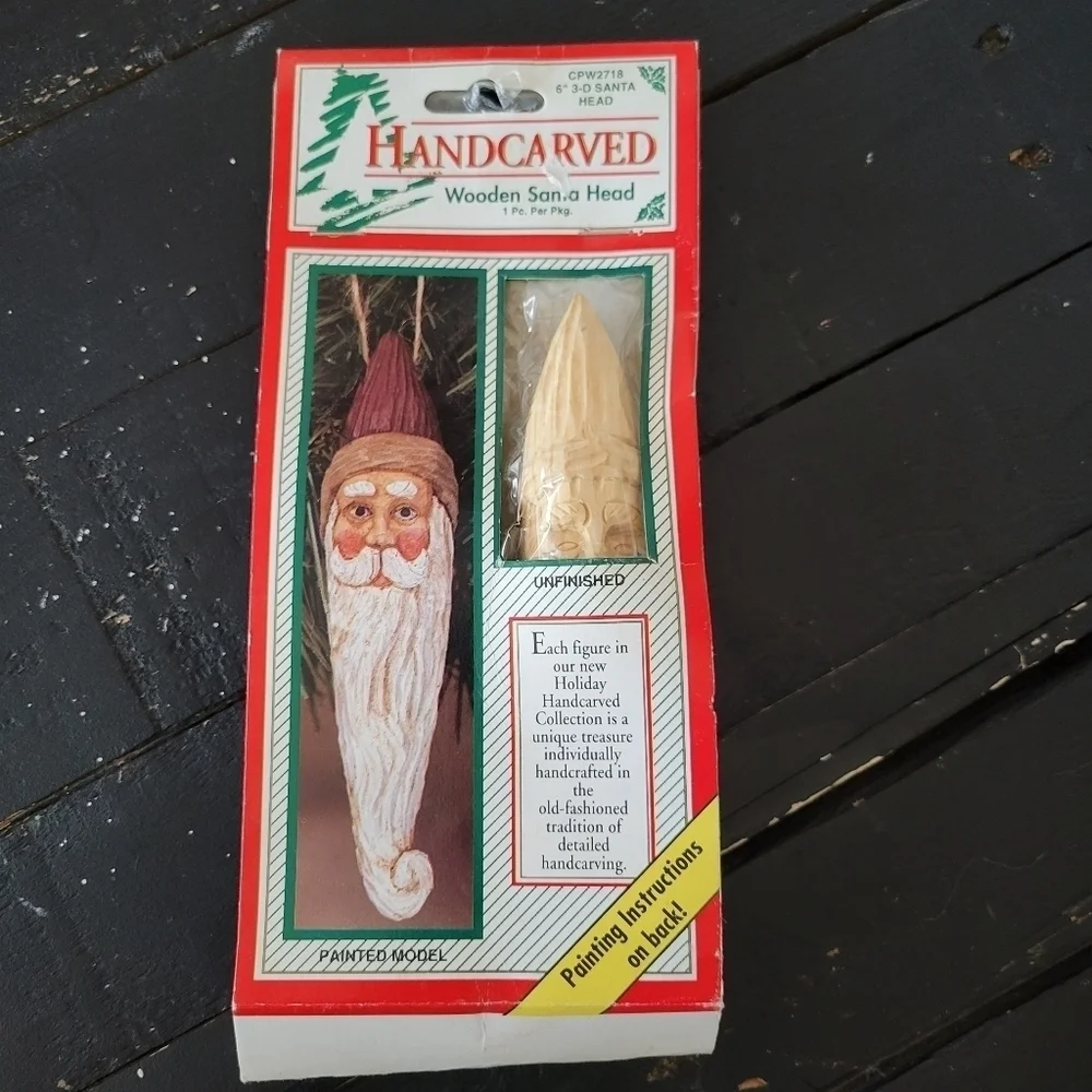 Wang's International Vintage Hand Carved Santa Head Wood Paint Your Own Craft 92
